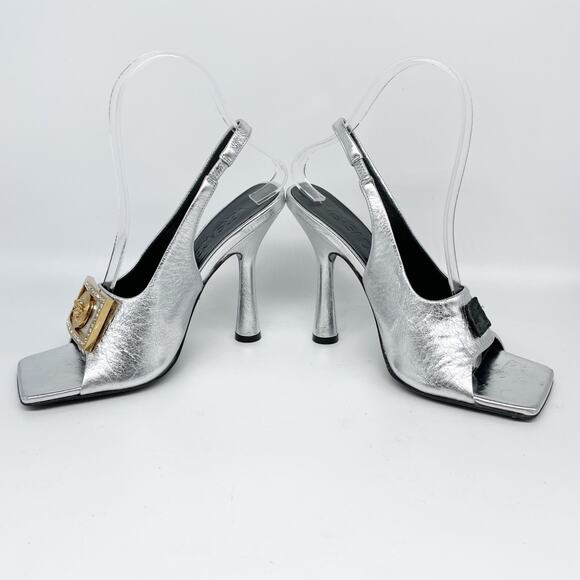 Versace Women's Metallic Medusa Buckle Slingback Sandals Silver EU 37 US 7 - Picture 6 of 11